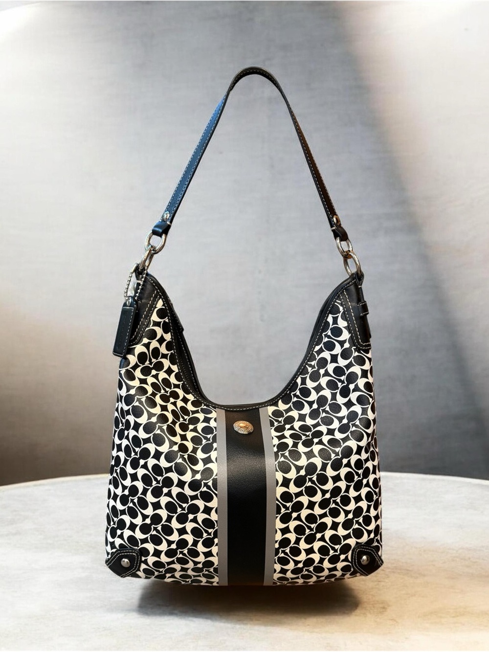 Coach Black and White Signature C hobo Bag